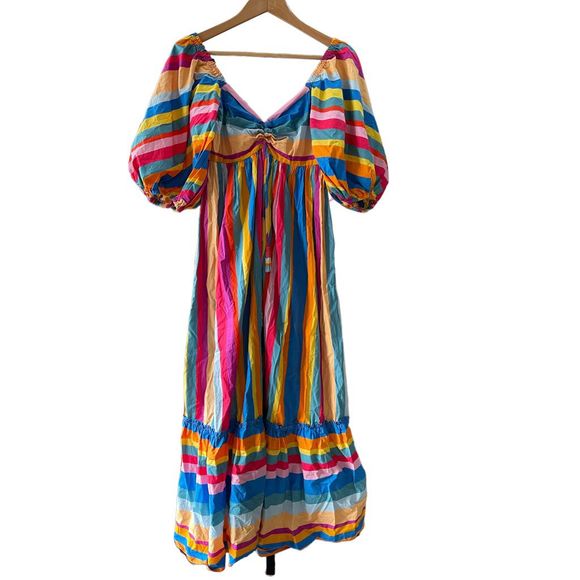 Farm Rio Striped Scarf Maxi Dress Multicolor Size S New - Picture 4 of 6
